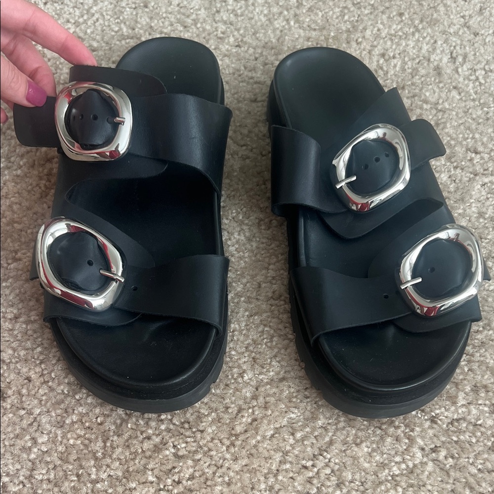 Stylish Black Sandals with Silver Buckles